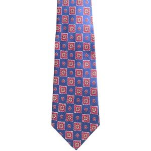Florenz 100% Silk Tie Blue Red Geometric Medallion Men's Retro Classic 53"